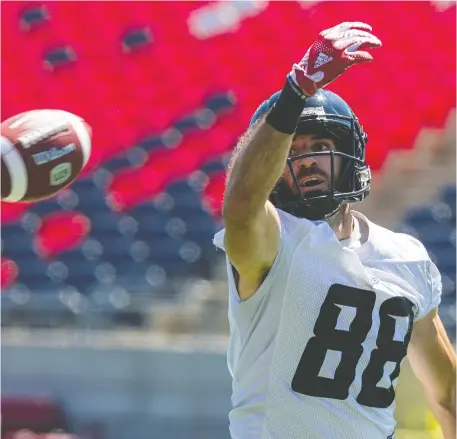  ?? ERROL MCGIHON ?? Receiver Brad Sinopoli led the CFL with 116 catches last season, but he was targeted just twice in last Friday’s loss to the Eskimos.