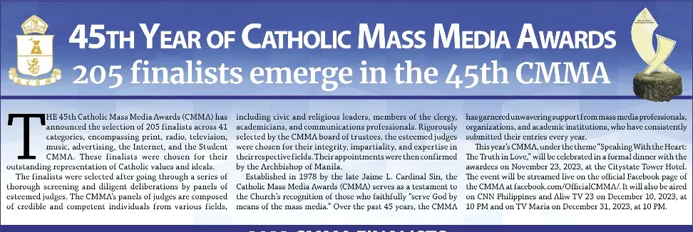 45th Year Catholic Mass Media awards of 205 finalists emerge in the ...