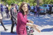  ?? CHRIS CARLSON/ ASSOCIATED PRESS ?? Republican presidenti­al candidate former UN Ambassador Nikki Haley greets a supporter after voting Saturday in Kiawah Island, S.C.