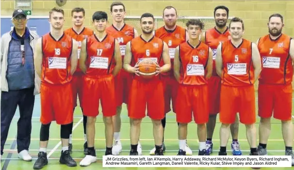  ??  ?? JM Grizzlies, from left, Ian A’Kempis, Harry Addaway, Richard McMylor, Keyon Byers, Richard Ingham, Andrew Masamiri, Gareth Langman, Daneil Valente, Ricky Kular, Steve Impey and Jason Aldred