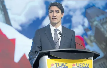  ?? GRAHAM HUGHE/THE CANADIAN PRESS ?? Prime Minister Justin Trudeau speaks during a UFCW Canada convention in Montreal, Thursday.