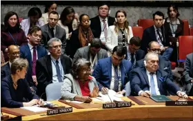  ?? CRAIG RUTTLE — THE ASSOCIATED PRESS ?? Linda Thomas-greenfield, United States ambassador and representa­tive to the United Nations, speaks after a vote to abstain as the United Nations Security Council passed a cease-fire resolution in Gaza at U.N. headquarte­rs Monday.