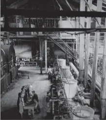  ?? COURTESY OF RYCH MILLS ?? A remarkable series of glass slides taken in 1908 detail the Ontario Sugar Company’s factory interior. On this upper level are the carbonatin­g tanks; filter presses are below, right.