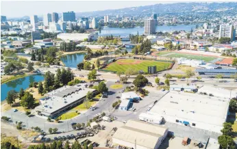  ?? Noah Berger / Special to The Chronicle ?? The Oakland A’s want to build a stadium at a site owned by the Peralta Community College District near Laney College and Lake Merritt BART Station.