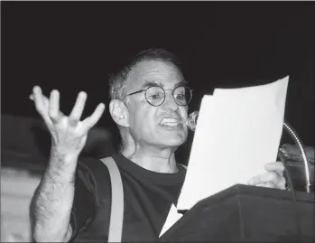  ?? ELLEN SHUB/HBO ?? Larry Kramer speaking at a Boston Gay Town Meeting in June 1987.