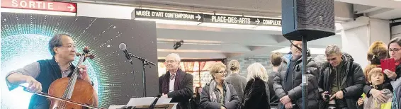  ?? GRAHAM HUGHES, CP ?? Cellist Yo-Yo Ma performs at a subway station in Montreal on Saturday.