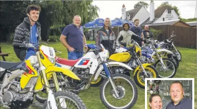  ?? Picture: Andy Payton FM4459835 ?? Inset: New publicans at the Hook and Hatchet, Hucking, Allan Bishop and Sharon Hodgson. Above: Some of the riders at thier Tuesday bike nights, Harry Constable, Adam Constable, Josh Browne, James Foxley and Mick Richardson