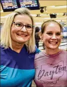  ??  ?? Kari Graham (left) and Jessica Hatcher were the top two women on the AllCity Team; Hatcher was Bowler of the Year. The Bowler of the Year title is a family tradition, as husband Brian Hatcher earned the distinctio­n in 2008.