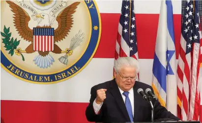  ??  ?? PASTOR JOHN HAGEE at the ceremony: ‘Shout it from the housetops – Israel lives.’