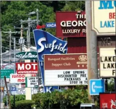  ??  ?? SIGNS OF THE SEASON: In this May 2009 photo, motel signs are seen in Lake George, N. Y. Airlines, hotels and campground­s are expecting to see more customers in 2013 than in the previous few summers.