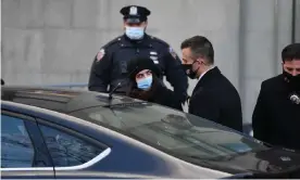  ??  ?? Police detectives arrest Miya Ponsetto in New York on Sunday. Photograph: Erik Pendzich/Rex/Shuttersto­ck