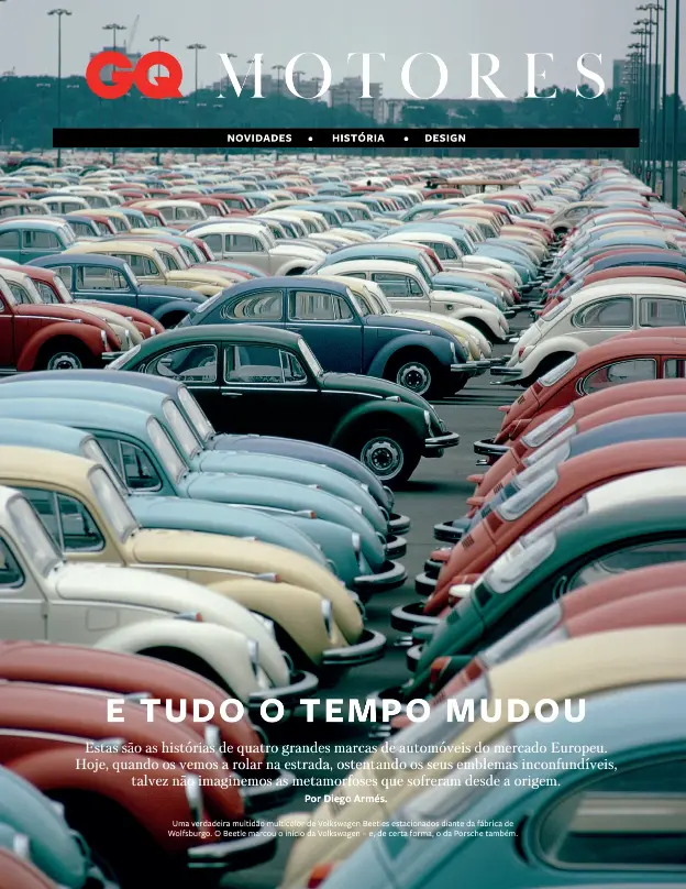 ??  ?? Uma verdadeira multidão multicolor de Volkswagen Beetles estacionad­os diante da fábrica de Wolfsburgo. O Beetle marcou o início da Volkswagen – e, de certa forma, o da Porsche também.