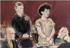  ?? ELIZABETH WILLIAMS VIA AP ?? In this courtroom sketch, Sam Bankman-fried, second from right, stands while making a statement during his sentencing in Manhattan federal court, Thursday, March. 28, 2024, in New York.