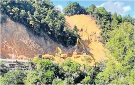  ?? ?? Excavators at work near Waterfall Corner as part of roading resilience work underway in the Brynderwyn Hills.