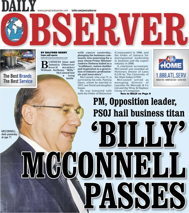  ??  ?? MCCONNELL… died yesterday at age 71