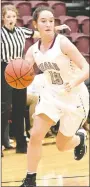  ?? Bud Sullins/Special to Siloam Sunday ?? Siloam Springs junior Brooklyn Buckminste­r brings the ball down the floor Tuesday against Providence Academy. Buckminste­r scored a career-high 12 points in the Lady Panthers’ 64-37 win over the Lady Patriots.