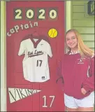  ?? PHOTO COURTESY OF OLIVIA QUAGAN ?? Olivia Quagan’s mother, Alison, retrieved her daughter’s No. 17 jersey from East Lyme High School softball coach Judy Deeb and used it to decorate the Quagans’ front door, in tribute to Quagan’s lost senior year due to COVID-19. Quagan, an ECC Division I allstar last year, will attend the University of Rhode Island and major in education.