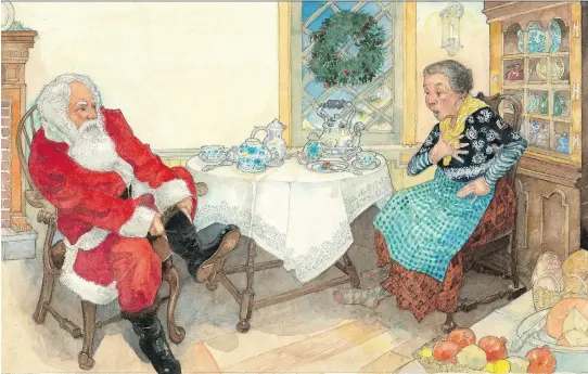  ?? DIAL BOOKS ?? An inside spread, by Jerry Pinkney, shows Santa reclaiming his lost footwear in The Christmas Boot, by Lisa Wheeler.