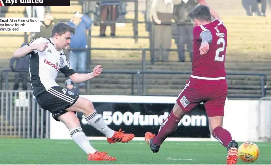  ??  ?? Goal Alan Forrest fires Ayr into a fourth minute lead