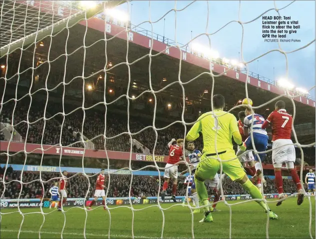  ?? PICTURES: Richard Parkes ?? HEAD BOY: Toni Leistner gets a vital flick to steer the ball into the net to give QPR the lead