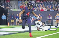  ?? [ASSOCIATED PRESS FILE PHOTO] ?? Texans quarterbac­k Deshaun Watson has his work cut out for him this week against the Patriots defense.