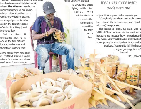  ?? ?? Steve Taylor from Mill Bank in Portland sitting a room where he makes and stores craft items from bamboo.