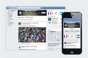  ?? THE ASSOCIATED PRESS ?? The social network’s ‘Trending World Cup’ special feature is available on the web as well as mobile devices. The hub includes the latest scores and game highlights as well as a feed
with tournament-related posts from friends, players and teams.