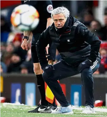  ?? — Reuters ?? Huge responsibi­lity: Jose Mourinho desperate to salvage Manchester United’s season with a trophy when they face Tottenham in the English FA Cup semi-finals next month.