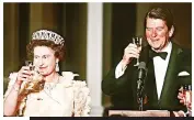  ?? ?? Queen Elizabeth II makes a toast with former US President Ronald Reagan at a banquet in 1983, in San Francisco, USA