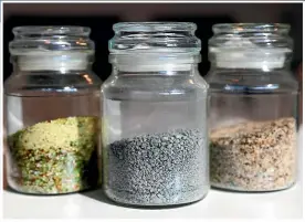  ?? ?? From left, recycled glass, quarry crusher dust, and natural sand.