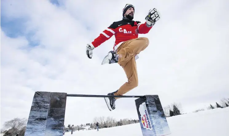  ?? PHOTOS: DAVID BLOOM ?? Red Bull Crashed Ice sport director Christian Papillon shows how it’s done while taking part in a Red Bull Crashed Ice family event in Rundle Park on Saturday.