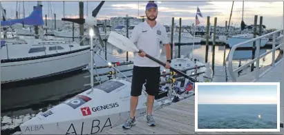  ??  ?? Niall Iain Macdonald with his boat Alba before setting off and, inset, out in the vast Atlantic.