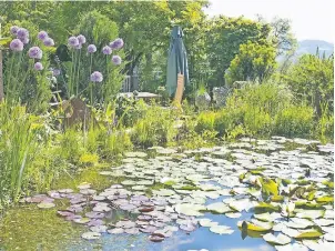  ?? FOTO: FLH ?? Ein solcher Gartenteic­h hinterm Haus ist ein optisches Highlight und für viele Menschen ein Ort der Entspannun­g. Die nötige Arbeit nehmen die Besitzer gern als Hobby an.