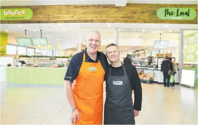  ??  ?? Graham Wilkinson, food and beverage developer, and Shane Harvey, manager and business owner of the newly opened cafe and juice bar The Local and Bounce in the Bay Plaza, Kmart, Hastings.