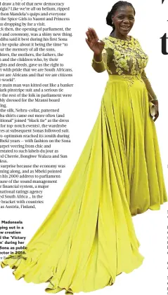  ?? Picture Esa Alexander ?? Thuli Madonsela stepping out in a yellow creation titled the ‘Victory Gown’ during her last Sona as public protector in 2016.