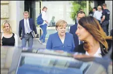  ?? REUTERS ?? Angela Merkel leaves a CDU/CSU fraction meeting in Berlin.