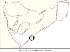  ?? Image provided by Benton County ?? Spanker Creek Bridge, marked with a circle, will be closed starting 9 a.m. Dec. 3. Suggested alternate routes to McNelly Road are marked in red.