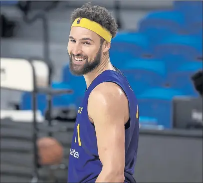  ?? SHMUEL THALER — SANTA CRUZ SENTINEL, FILE ?? Warriors star Klay Thompson is all smiles as he works out at Kaiser Permanente Arena in Santa Cruz on Nov. 29.