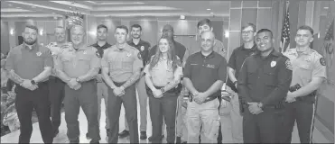  ?? GNTC ?? Graduating from GNTC’S Basic POST Certificat­ion class on March 26 are (front row, from left) Matthew Creighton, Bobby Feagans, Jadyn Norton, Savannah Roberts, Jesse Bond, Cristian Peinado; (back row) Sawyer Sharp, Dakota Maddox, Tyler Chastain, Amadou Diaw, Haden Templeton, Damien Neelley and Joseph Taylor.