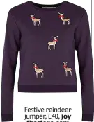  ??  ?? Festive reindeer jumper, £40, joy thestore.com