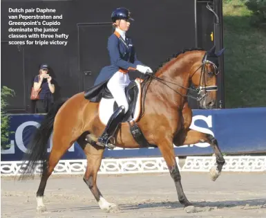  ??  ?? Dutch pair Daphne van Peperstrat­en and Greenpoint’s Cupido dominate the junior classes with three hefty scores for triple victory