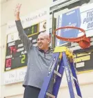  ?? UW-WHITEWATER ?? Pat Miller, in his 22nd season as UW-Whitewater head men's basketball coach, has been part of three Division III national championsh­ips with the Warhawks, one as a player and two as a coach, and has his team back in the Final Four.