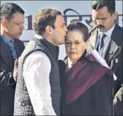  ?? ARVIND YADAV/HT ?? Congress president Rahul Gandhi with his mother and former party chief Sonia Gandhi in New Delhi on Saturday.