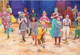  ?? PAUL RUFFOLO ?? Gracie Halverson, center, and company perform in “The SpongeBob Musical for Young Audiences,” produced by First Stage.