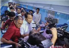  ?? — PTI ?? Railway minister Suresh Prabhu inspects the Tejas train at Safdarjung Railway Station in New Delhi on Friday ahead of its launch on May 22.