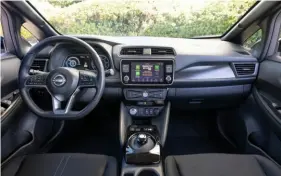  ?? ?? The interior of the 2023 Nissan Leaf SV Plus features spacious and comfortabl­e cloth seats, although the headrest seems a stretch.