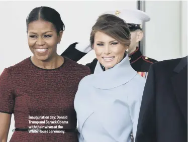  ??  ?? Inaugurati­on day: Donald Trump and Barack Obama with their wives at the White House ceremony.