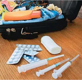  ?? GETTY ?? Make sure your medication is allowed in your travel destinatio­n.