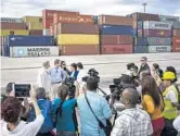  ?? RAMON ESPINOSA/AP FILE ?? Then-U.S. Commerce Secretary Penny Pritzker, center, visits the the Bay of Mariel, Cuba, in October 2015.