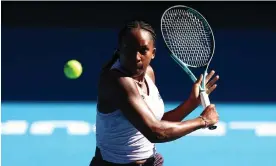  ?? ?? Coco Gauff of the United States plays a backhand during a training session on Thursday ahead of the Australian Open at Melbourne Park. Photograph: Graham Denholm/Getty Images